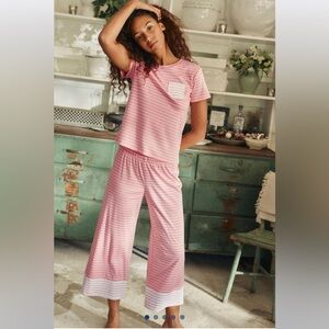 Pima Crew Wide Leg Pajama Set in Rosewater Rowing Stripe
